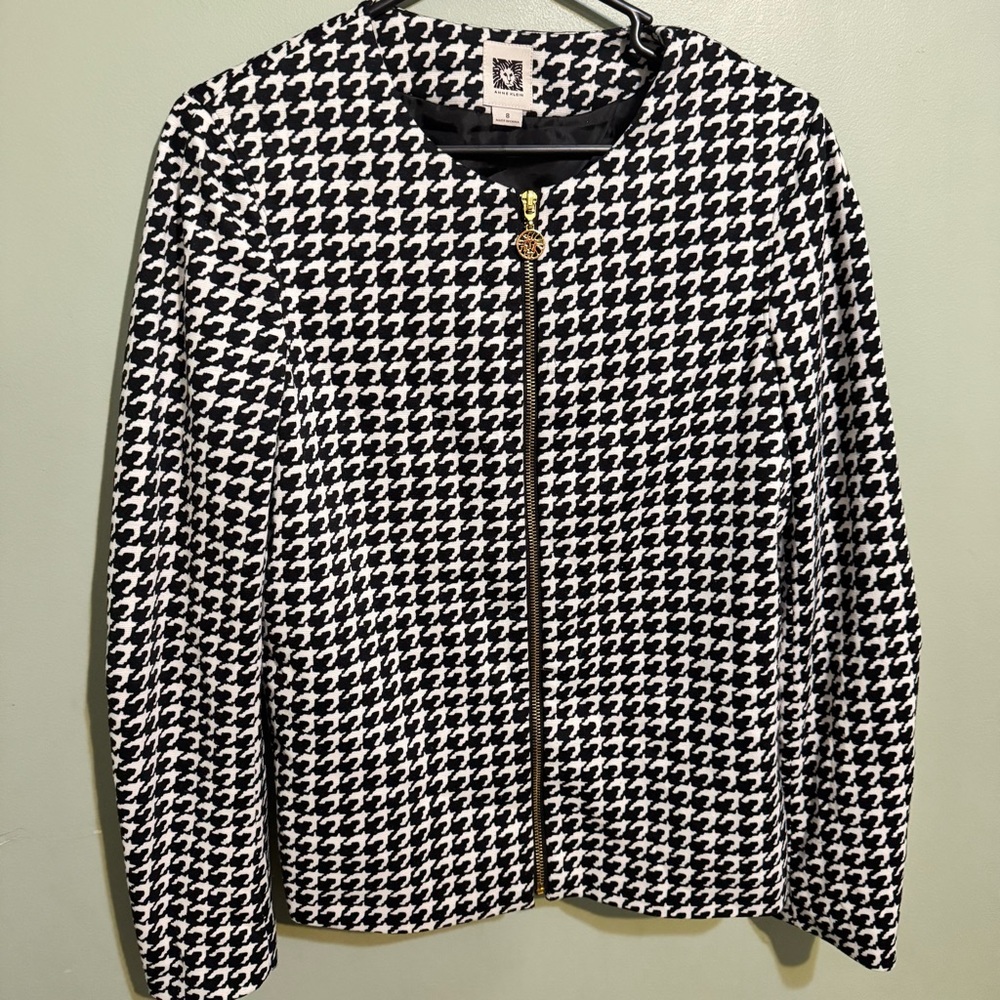Anne Klein Houndstooth Blazer Jacket Coat Womens Size 8 Black White